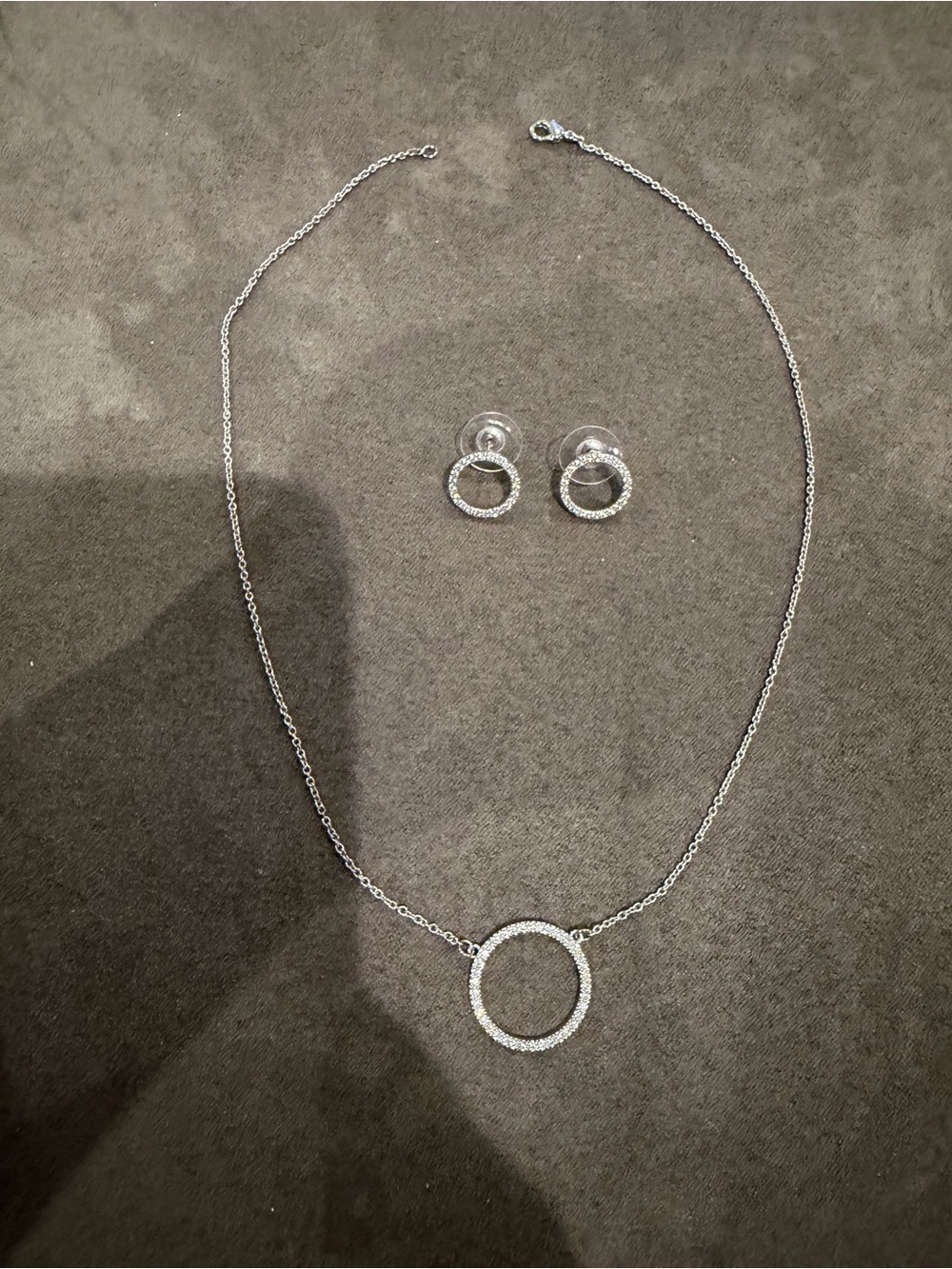 Delicate Silver Circle Pendant Necklace with Matching Stud Earrings